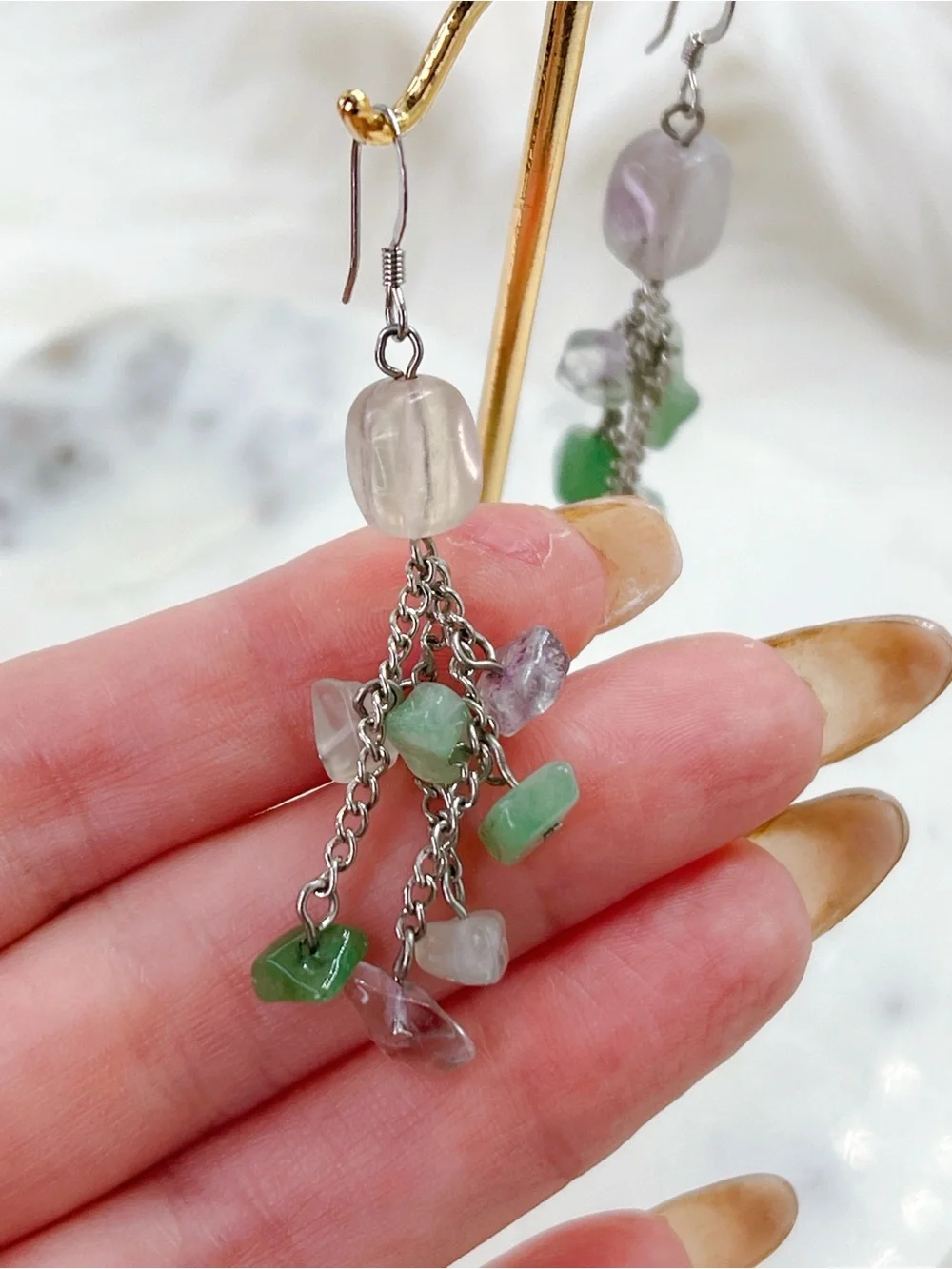 Quartz amethyst silver 2” gemstone earrings
